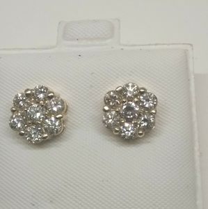 14k yellow gold diamond flowers earrings